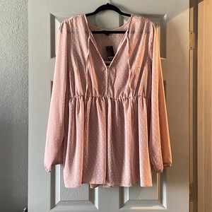 Dusty Quartz Tie Front Babydoll Top Long Sleeve
